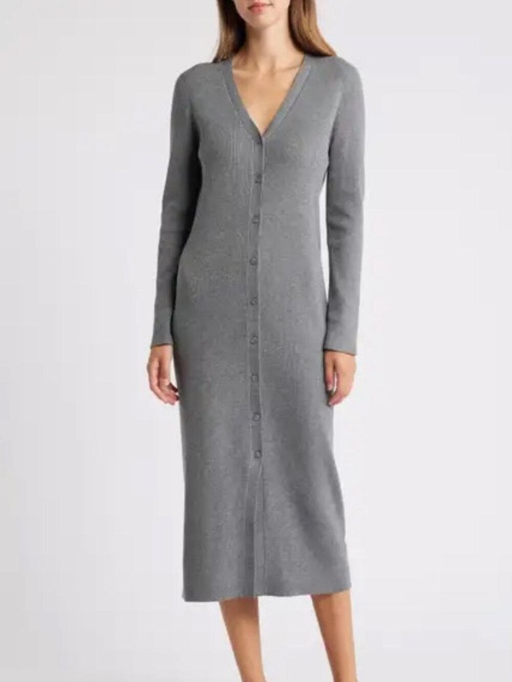 Caslon Long Sleeve Button-Up Rib Sweater Dress Size M